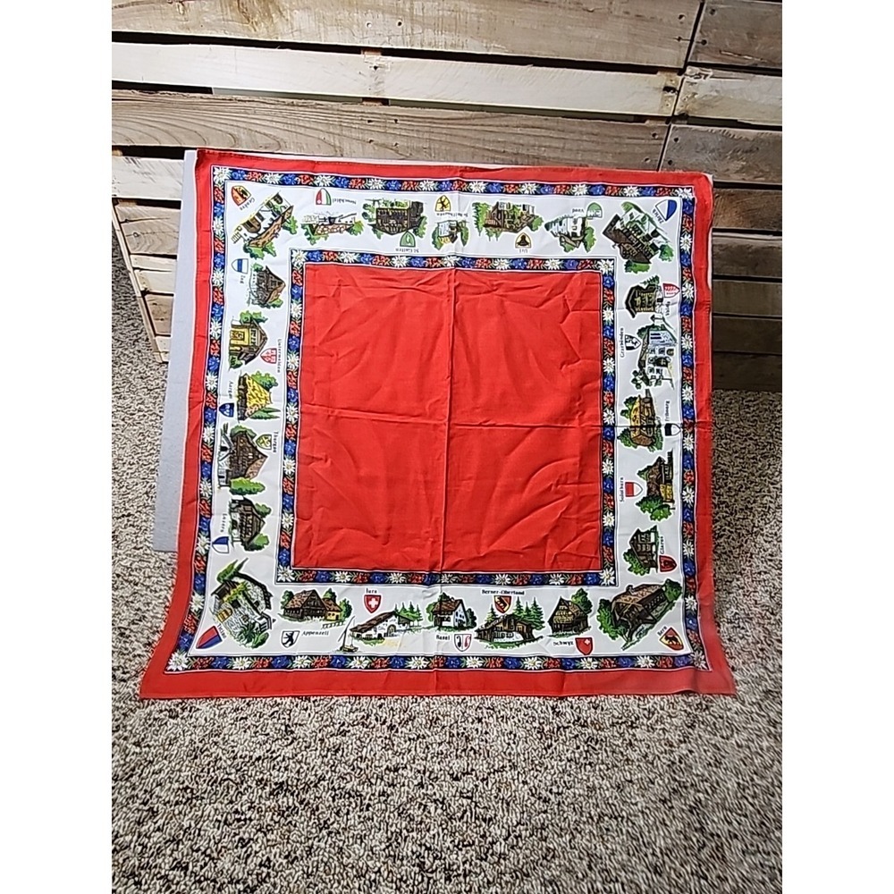 Vintage Small Table Cloth/Scarf Swiss Mountain‎ Towns